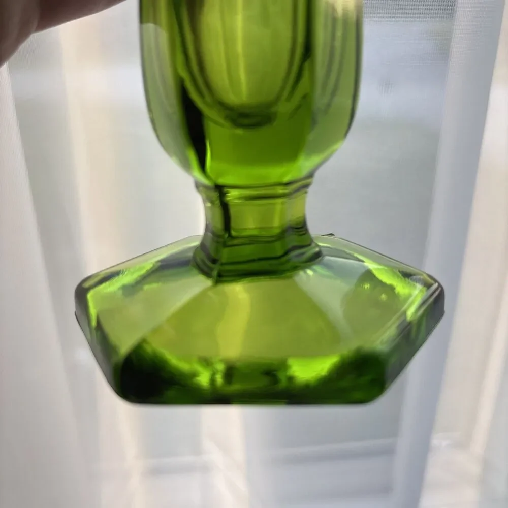 Mid-Century Modern Green Swung Glass Vase, 10”